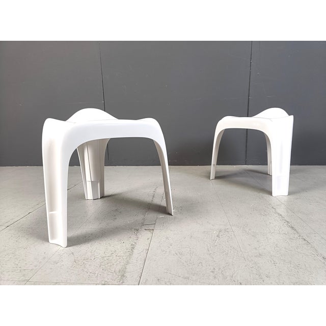 Space age design stackable Casalino stool designed by Alexander Begge for Casala. All the stools are labelled underneath...