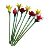 Vintage Hand - Blown Art Glass Flowers Murano Style - Set of 8 For Sale