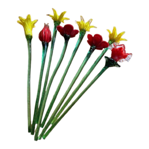 Vintage Hand - Blown Art Glass Flowers Murano Style - Set of 8
