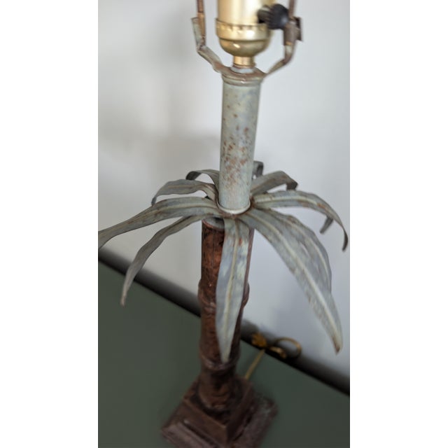 Vintage 1970s Large Faux Bamboo Palm Tree Statement Table Lamp For Sale - Image 9 of 9