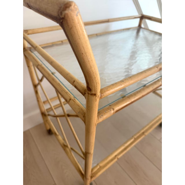 Vintage Faux Bamboo Metal Bar Cart For Sale - Image 4 of 6