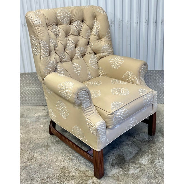 Chippendale Henredon Tufted Back Chippendale Style Wingchair For Sale - Image 3 of 11