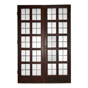Antique Chestnut 10 Light French Doors With Leaded Glass Panes - A Pair