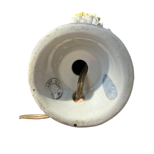 Mid 20th Century Vintage German Porcelain Floral Table Lamp With Applied Roses, Lavender & Blue For Sale - Image 5 of 5
