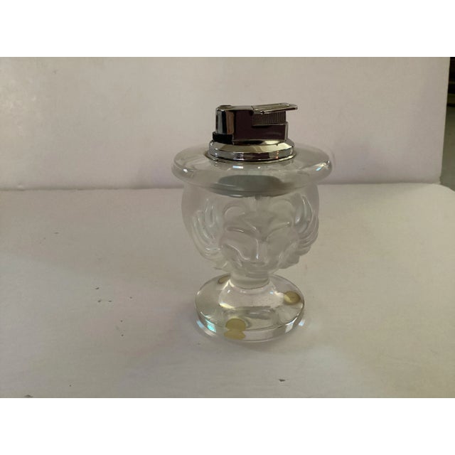 1970s Vintage Lalique France Tete De Lion Crystal Tray and Lighter Set- 2 Pieces For Sale - Image 6 of 8