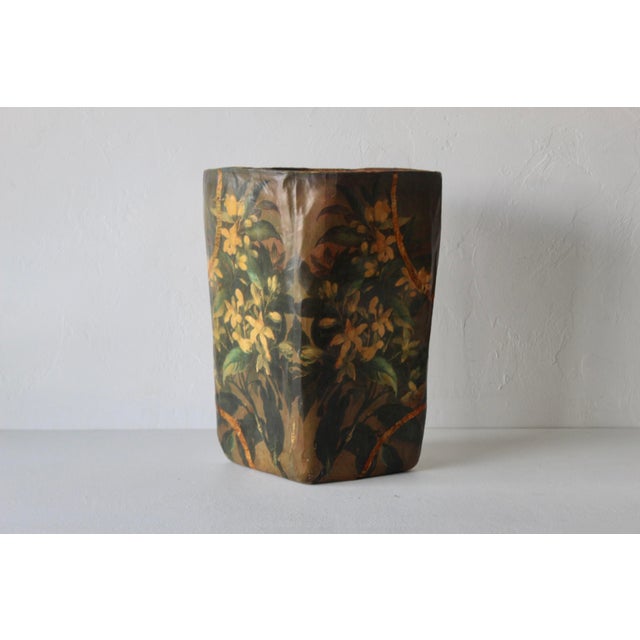 Art Nouveau R Pulvermacher Art Nouveau Paper Mache Floral Wrapped Wastebasket Vintage For Sale - Image 3 of 18