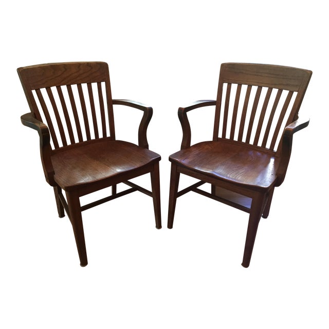 Pair of Craftsman Antique Library Oak Chairs For Sale