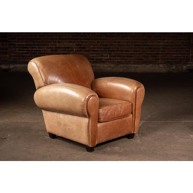 Late 20th Century Leather Club Chair With Ottoman in Beige by Preston Hill For Sale - Image 4 of 10