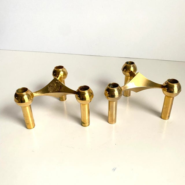 Fritz Nagel Mid Century Nagel Candle Holders in Brass a Pair MCM Vintage 1960s For Sale - Image 4 of 12