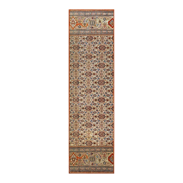 Vintage Persian Tabriz Taba Tabai Wool 3x10 Orange & Ivory Handmade Runner Rug #1144063 For Sale