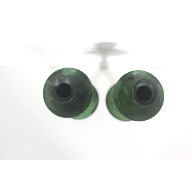 Mid-Century Modern Vintage Pair of Brass Candle Holders With Verdigris Patina Green Candleholder For Sale - Image 3 of 6