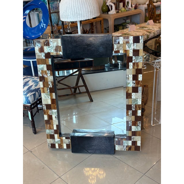 Marquis Collection Beverly Hills Wall Mirror Stone Pen Coconut Shell Wood For Sale In West Palm - Image 6 of 12