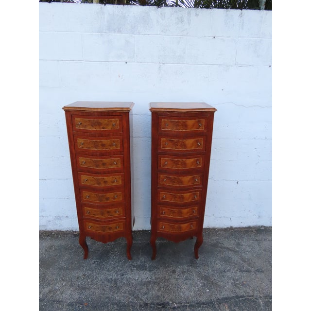 French Inlay Tall Narrow Lingerie Jewelry Chests a Pair 6317 For Sale - Image 17 of 18