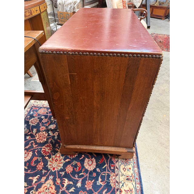 Animal Skin Mid-Century Western Campaign Leather-Clad Horseshoe Desk For Sale - Image 7 of 9