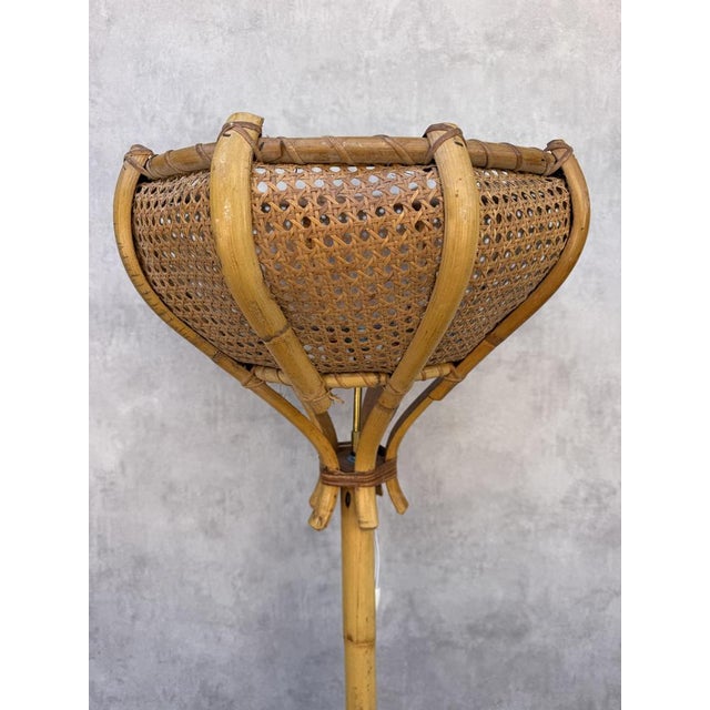 Wood Vintage French Table Lamp in Rotin, 1960s For Sale - Image 7 of 10