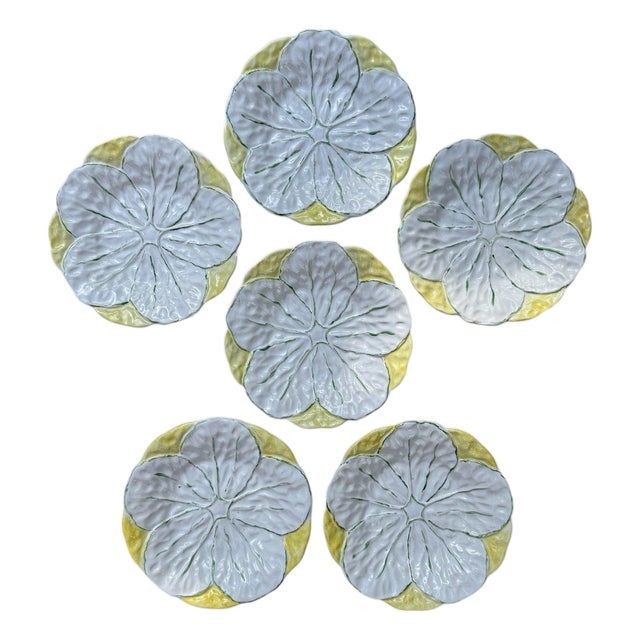 French Yellow Leaf Plates, S/6 For Sale