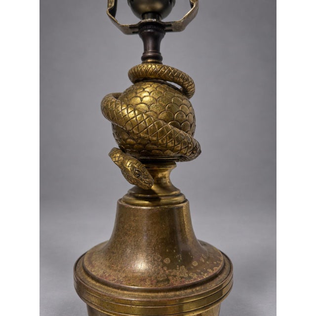 Metal Pair of Continental Empire Revival Serpent and Lion-Mask Table Lamps, Circa 1920 For Sale - Image 7 of 10