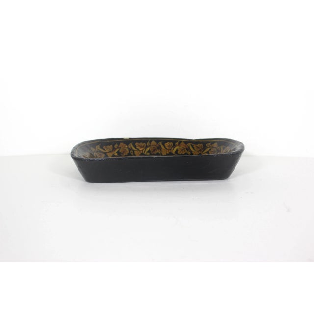 Stunning vintage Kashmir bowl made from hand carved wood then painted and lacquered. Beautiful floral or leaf pattern with...