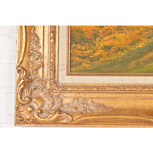 Original Artist Signed Scenic Fall Drive Oil Painting in Carved Giltwood Frame For Sale - Image 9 of 12