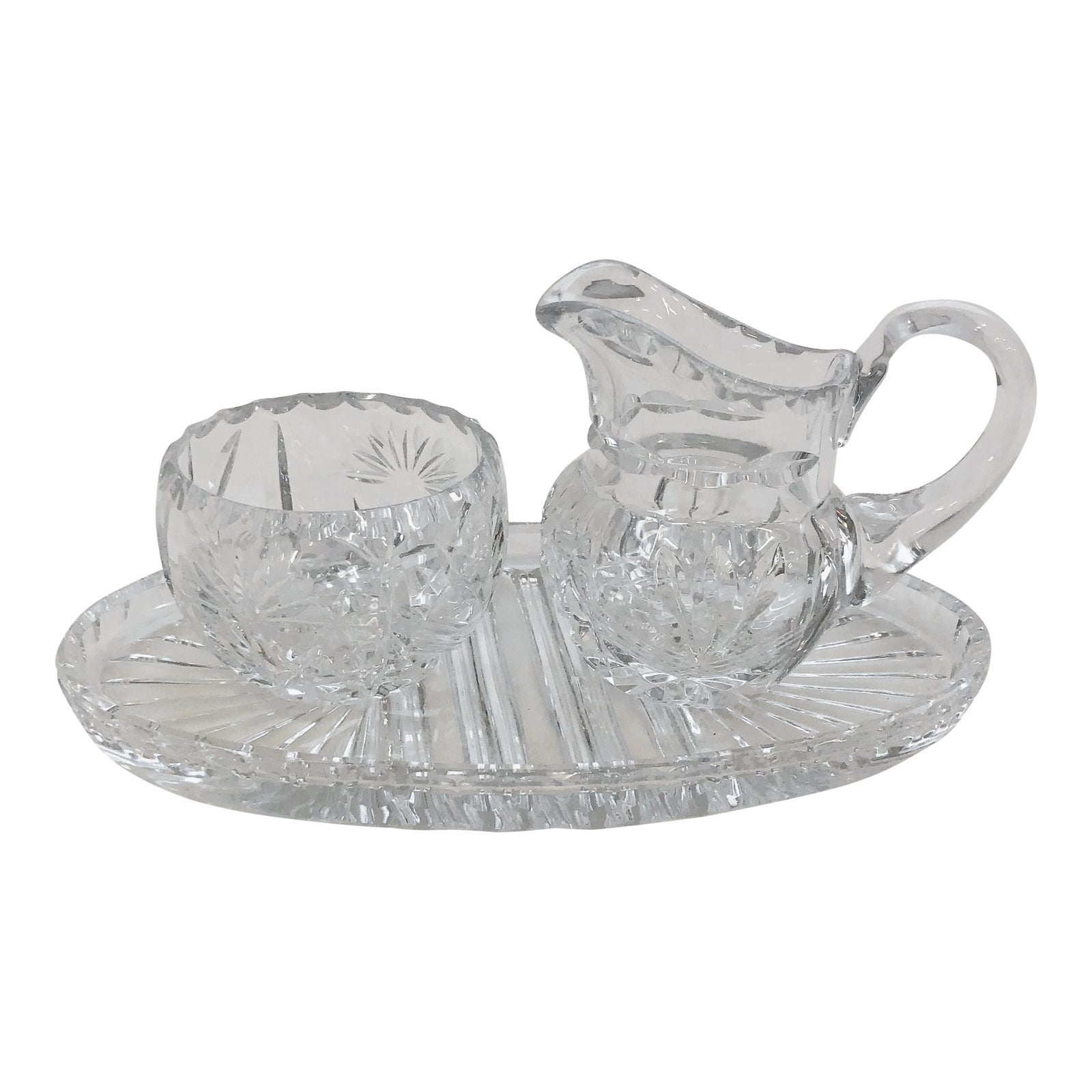 1960's Crystal Cream & Sugar Set With Tray Set of 3 Chairish