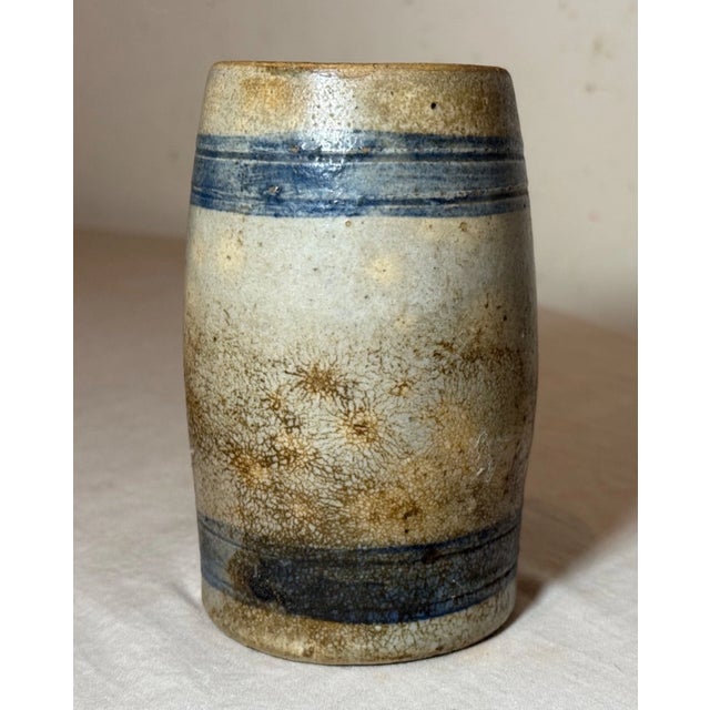 American Rare Antique 19th Century Cobalt Glazed Stoneware Pottery Dining Mug Cup Jug For Sale - Image 3 of 9