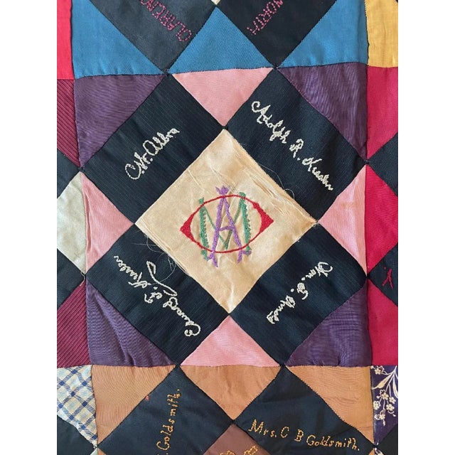 Red Antique Patchwork Embroidered Signature Quilt, Mid 19th Century For Sale - Image 8 of 9