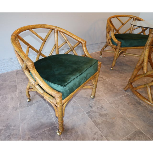 Mid 20th Century Mid-Century Hollywood Regency Rattan Dining Set With Brass Casters, Attributed to Ficks Reed For Sale - Image 5 of 15