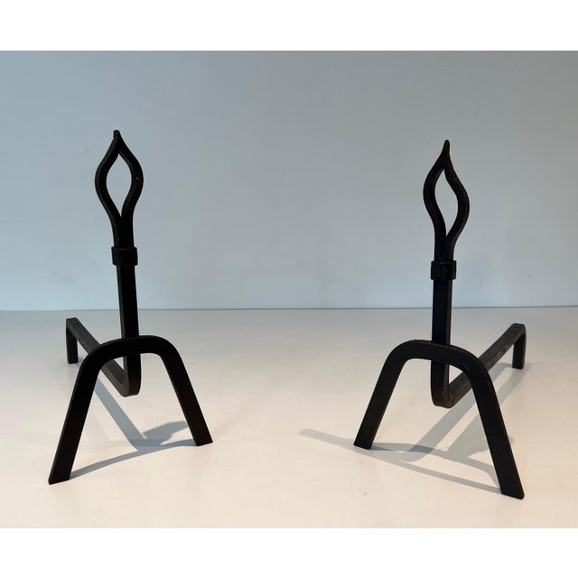 1950s Modernist Wrought Iron Andirons - a Pair For Sale - Image 12 of 12