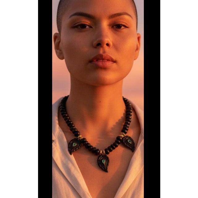 Metal Black Onyx and Tsavorite Paisley Necklace, 14k Gold For Sale - Image 7 of 8