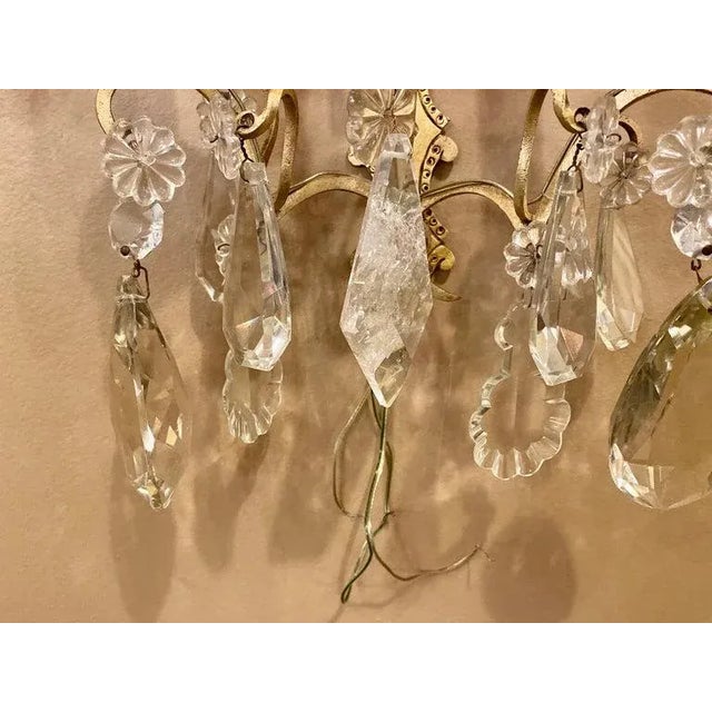 Bronze Two-Light Covered Mixed Crystal and Rock Crystal Bronze Wall Sconces - a Pair For Sale - Image 8 of 11