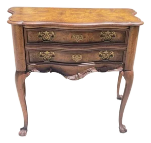 Vintage Weiman Burl Wood Mahogany 1 Drawer French Provincial Louis XV Style Commode Chest