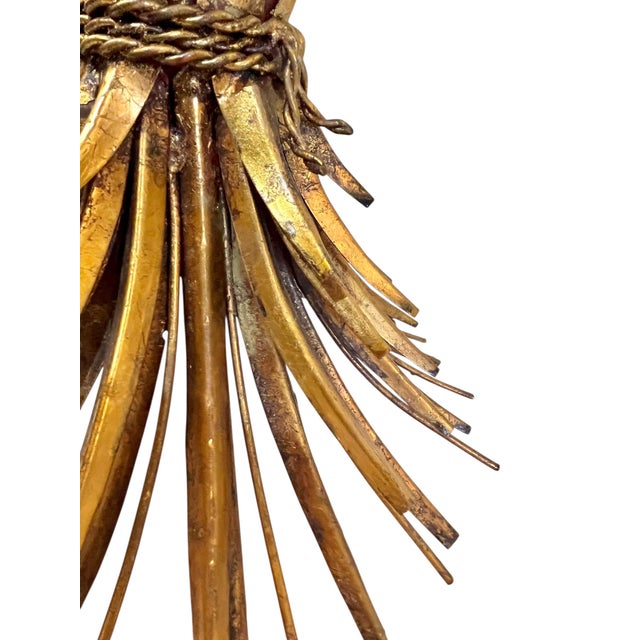 Vintage Italian Gold Tole Sheaf of Wheat Table With Glass Top For Sale - Image 9 of 15