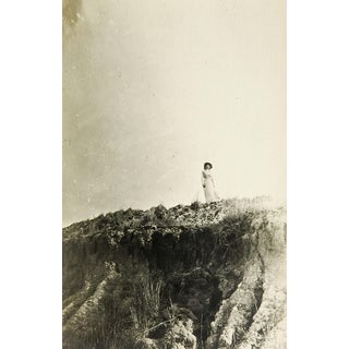 Antique Romantic View Woman on Cliff Snapshot Photograph For Sale