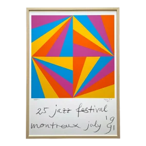 Max Bill Vintage 1991 Serigraph Print " Montreux Jazz Festival " Large Framed Modernist Poster