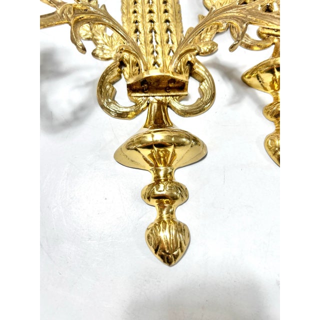 Vintage French Louis XVI Style Brass Wall Sconces – Pair For Sale - Image 9 of 12