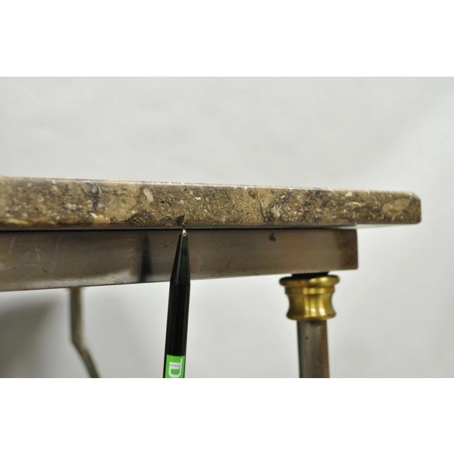 Vintage Directoire Maison Jansen Style Steel & Brass Marble Top Console Table For Sale - Image 15 of 18