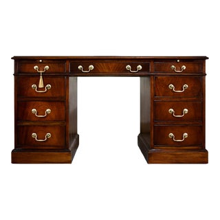 Mid-Century Georgian Flame Mahogany a Nottingham Partner Desk by Sligh Furniture For Sale