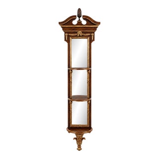 Theodore Alexander 62” Neoclassical Style Mahogany & Gilt Wall Mirror W/ Shelves Brackets For Sale