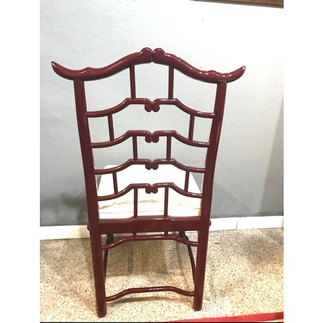 Burgundy Vintage Century Furniture Chinoiserie Dining Chairs – Set of 6 (4 Side, 2 Armchairs) – Burgundy Lacquer For Sale - Image 8 of 12