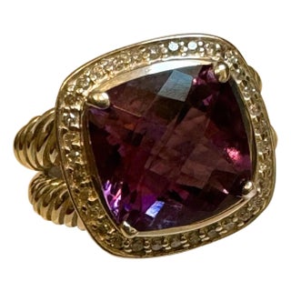 Estate DAVID YURMAN Sterling Silver Amethyst Ring With Diamonds size 7 For Sale