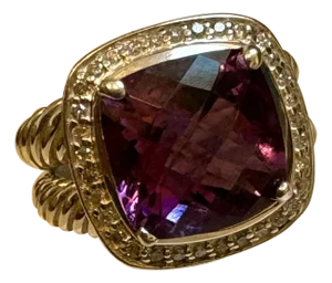 Estate DAVID YURMAN Sterling Silver Amethyst Ring With Diamonds size 7