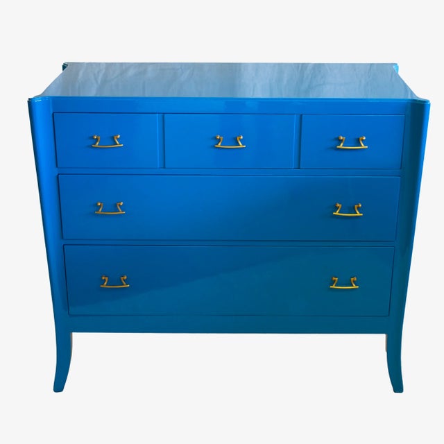 Blue Very Rare Cal-Mode Dresser by Brown Saltman Lacquered in Laguna Blue For Sale - Image 8 of 8