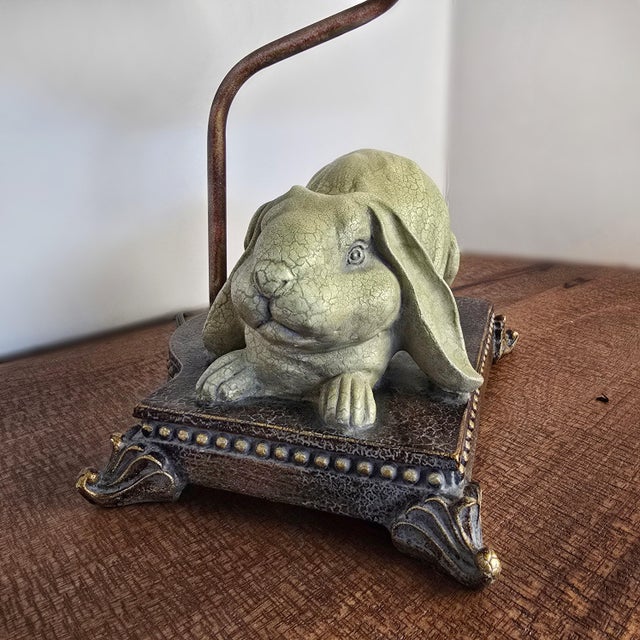 Vintage Figural Bunny Rabbit Table Lamp With Crackle Glaze For Sale - Image 4 of 11