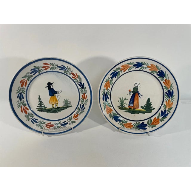 1920s French Quimper Hand Painted Plates - A Pair For Sale - Image 14 of 15