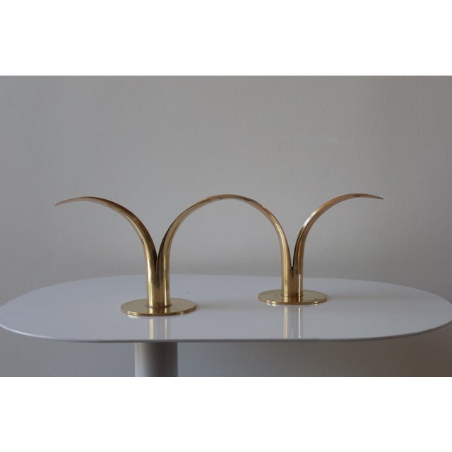 Mid 20th Century Pair of Liljan Brass Candleholders by Ivar Åhlenius Björk for Ystad Metall For Sale In Los Angeles - Image 6 of 6