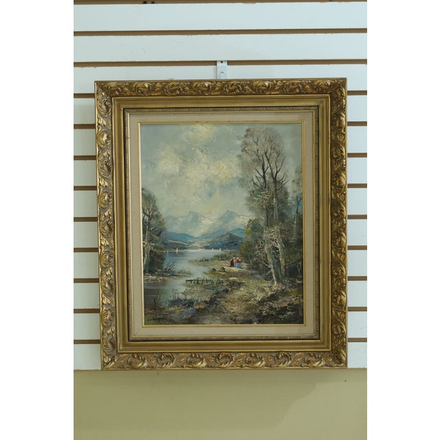 Jacobs Artist Signed Framed Oil Painting on Canvas Meadow & Mountains