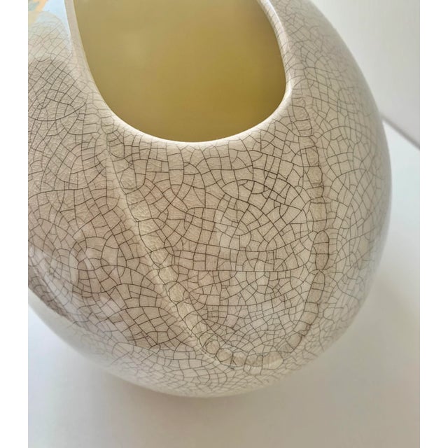 Contemporary Organic Modern Large Oval Cream Ceramic Vase With Cracked Finish From Europe For Sale - Image 3 of 7