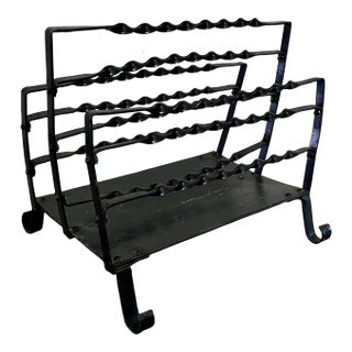 1960s Vintage French Twisted Wrought Iron Magazine Rack For Sale