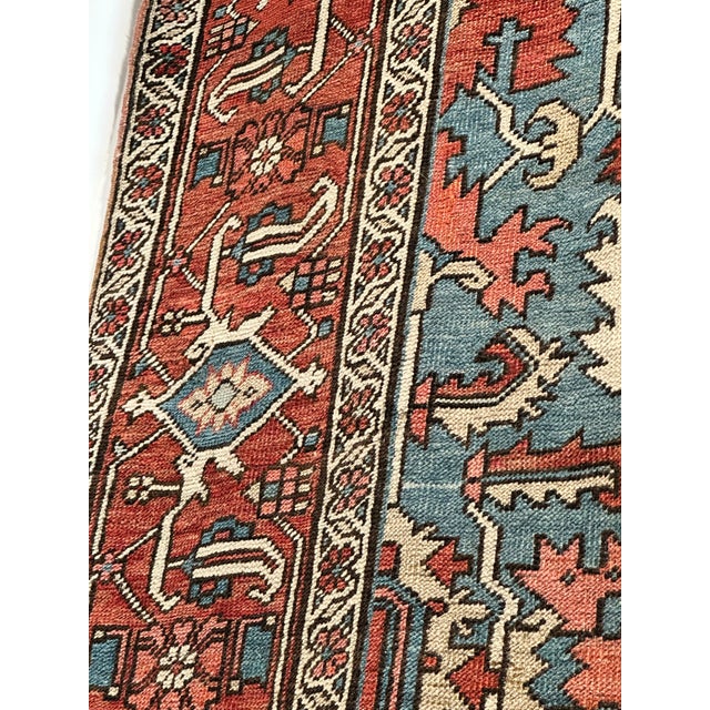 Antique Persian Serapi Carpet Handmade Wool Oriental Rug Rust, Ivory, Light Blue For Sale - Image 16 of 18