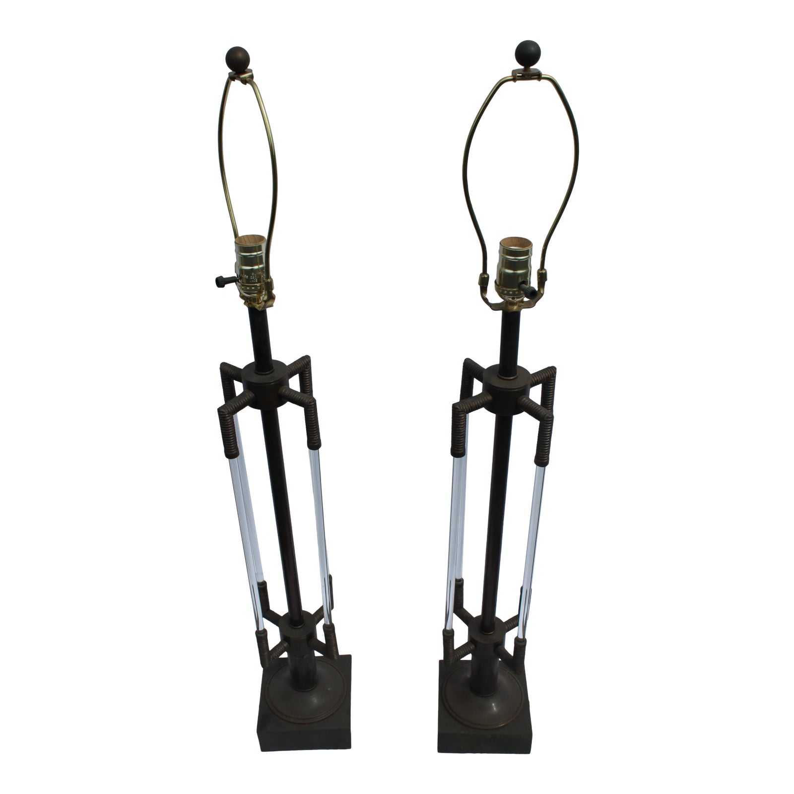 Deco Glass Rods Bronze Table Lamps with Cast Marble Bases - a Pair ...